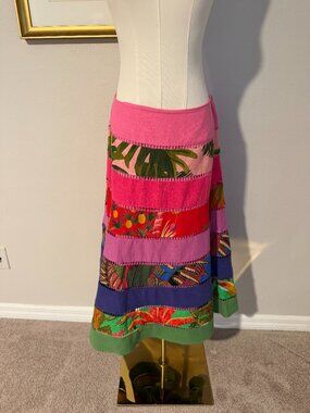 FARM Rio Rainbow Mixed Prints Tiered Midi Skirt - Size Large
